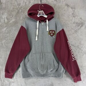Harvard Hoodie Men L Gray Burgundy NCAA Full Zip Bay State Apparel EUC